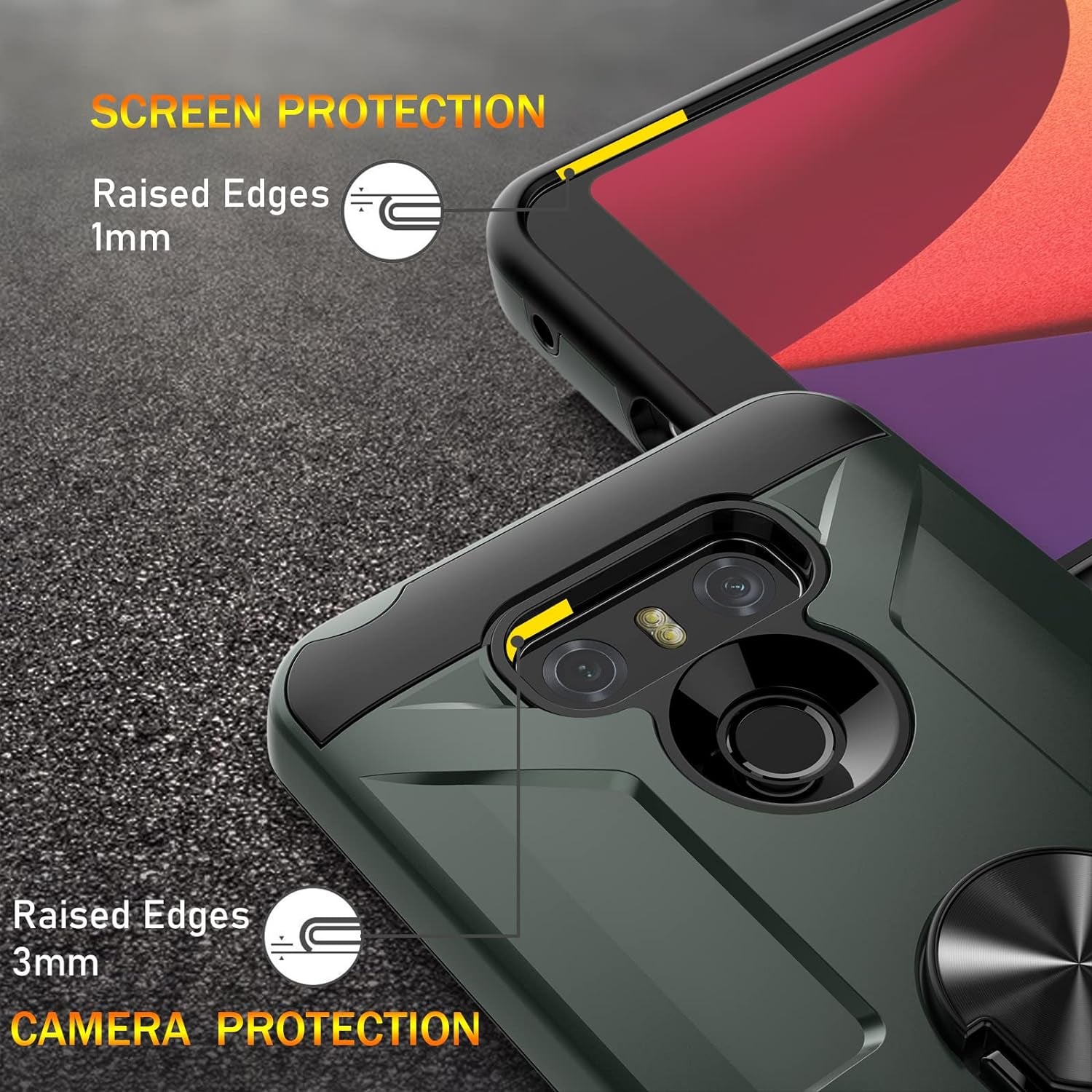 GAMEMIUZ LG G6 Case, LG G6 Case with [3X Tempered Glass Screen Protector], Built-In Ring Kickstand and Magnetic Car Mount Shockproof Dropproof Military Grade Armor Rugged Case for LG G6 - Dark Green  Gamemi   