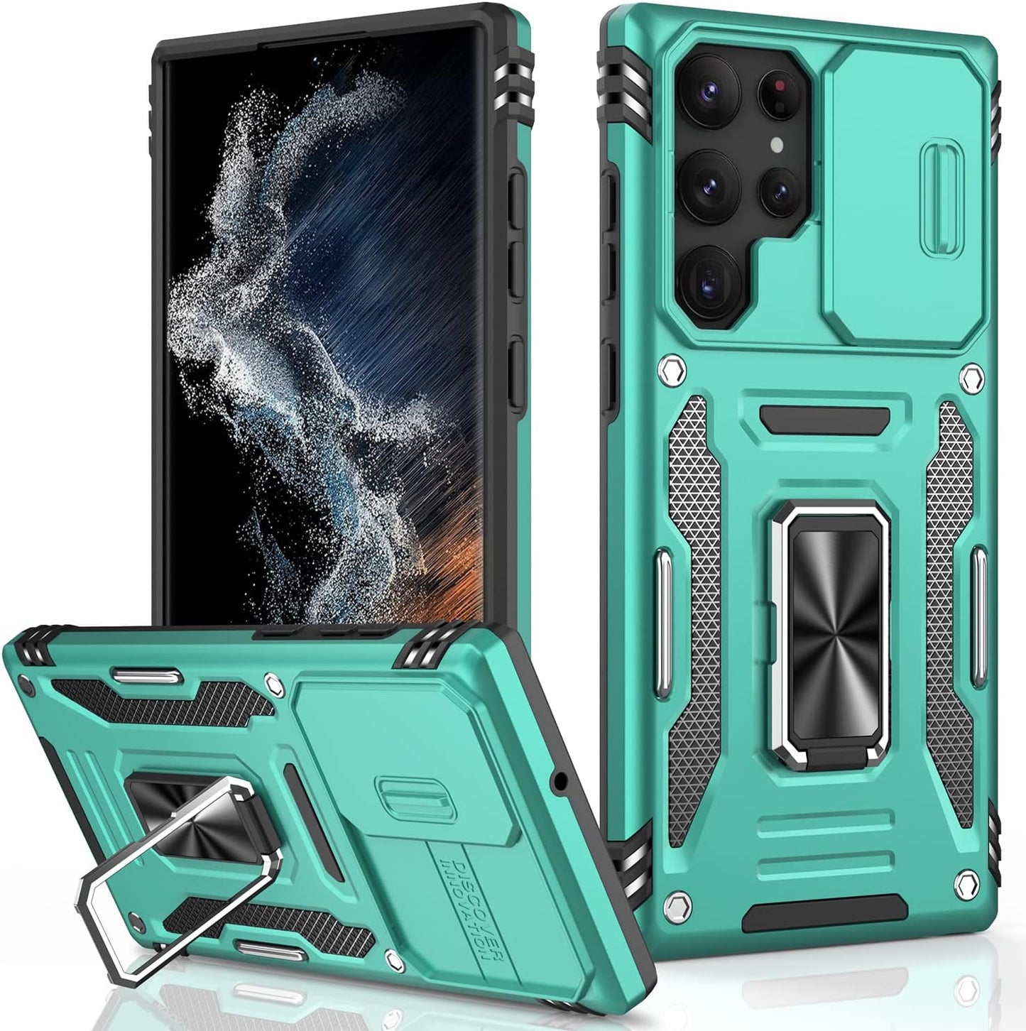 LUMARKE Galaxy S22 plus Case with Camera Cover,Samsung S22 plus Cover Pass 16Ft Drop Test Military Grade Heavy Duty Protective Phone Case with Kickstand for Samsung Galaxy S22 plus Black  LUMARKE Turquoise Galaxy S22 Ultra 6.8''-L 
