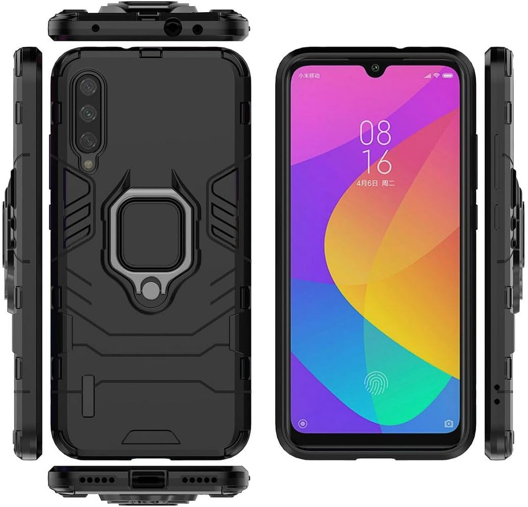 SATURCASE Case for Xiaomi Mi A3, Ring Kickstand Hybrid 2 in 1 [PC & Silicone] Dual-Layer Bumper Shockproof Protective Cover for Xiaomi Mi A3 (Hz-Black)  SATURCASE   