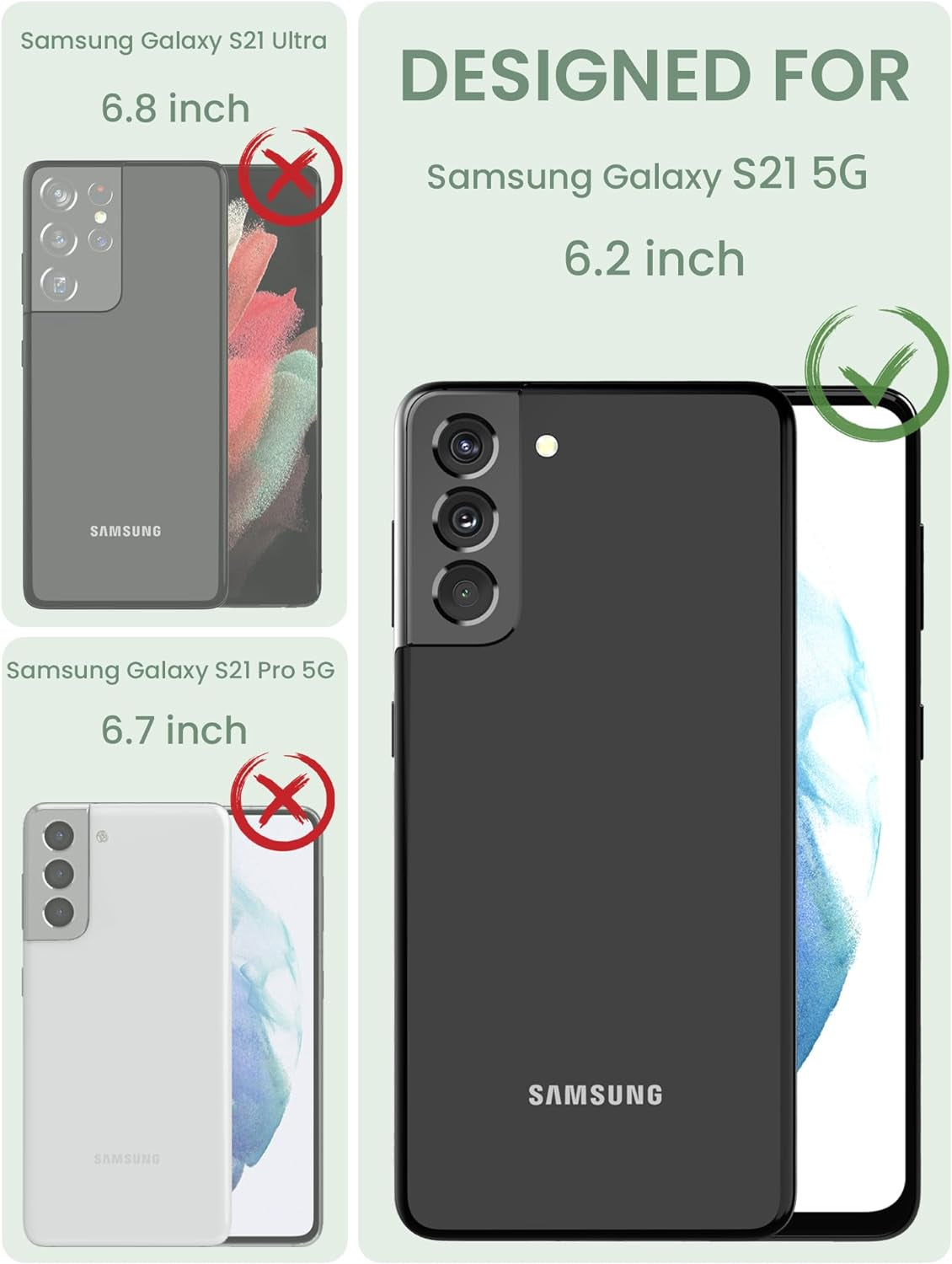 Dretal for Samsung Galaxy S21 5G Case Floral, Military Grade Drop Tested Hard Back & Soft Edge Slim Flower Women Girls Phone Protective Cover + Tempered Glass Screen Protector for Galaxy S21（Green  Dretal   