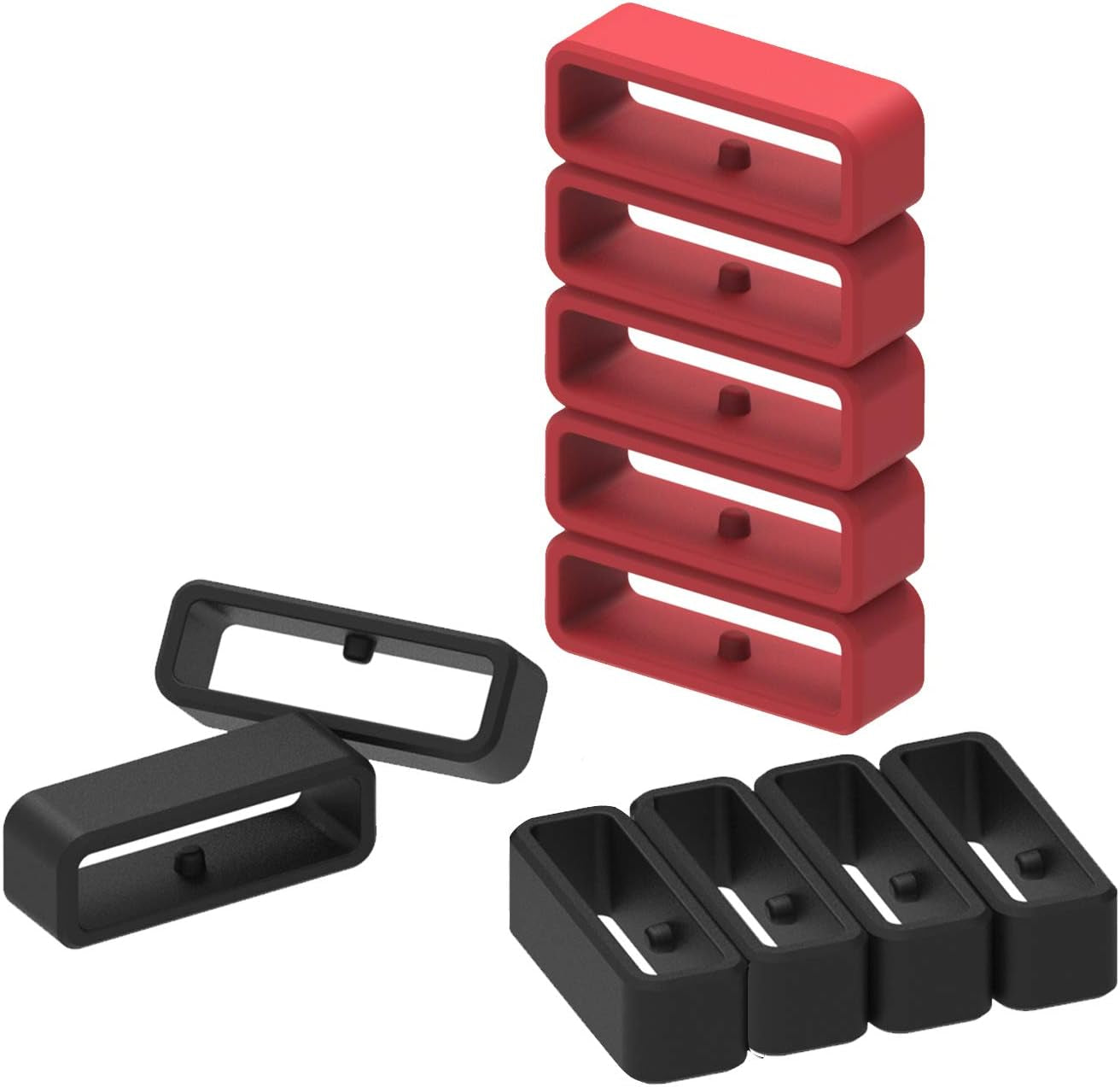 Band Keepers Compatible with Garmin Instinct/Instinct 2/Vivoactive 4/Fenix 7/Fenix 6/Fenix 5 Watch Bands, Silicone Fastener Rings Security Loop/Holder/Retainer (Black-6Pcs)  RuenTech Black&Red-11pcs  