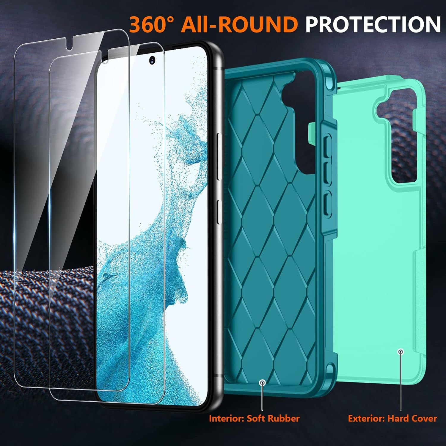 SPIDERCASE for Samsung Galaxy S22 plus Case, [10 FT Military Grade Drop Protection], 2 Pack [Tempered Glass Screen Protector+Camera Lens Protector] Heavy Duty Shockproof Case, Light Green  SPIDERCASE   