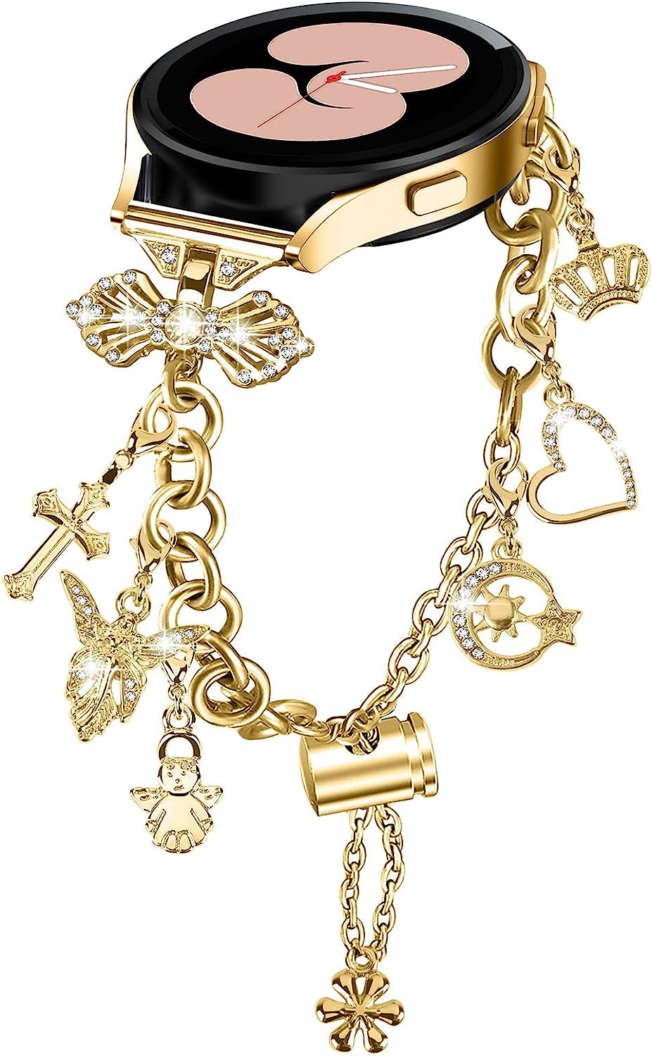 Yomisa Compatible with Samsung Galaxy Watch 5&4/Active 2 40Mm 44Mm Band/Galaxy Watch 5 Pro 45Mm/Watch 4 Classic 42Mm 46Mm,20Mm Bling Diamond Bracelet Cute Charms Dressy Jewelry Metal Strap for Women  Yomisa Gold  