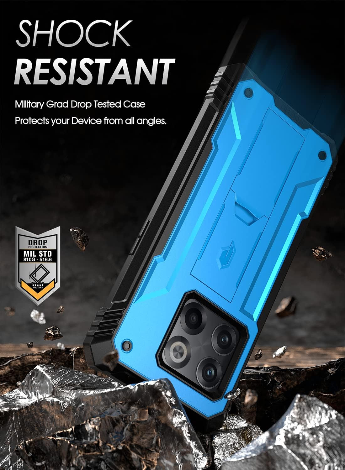 Poetic Revolution Series Designed for Oneplus 10T Case, Full-Body Rugged Dual-Layer Shockproof Protective Cover with Kickstand and Built-In-Screen Protector, Sky Blue  Poetic   