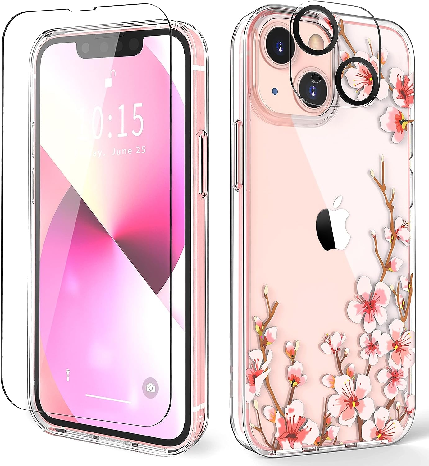ZQWY Designed for Iphone 13 Case 6.1 Inch, with Tempered Glass Screen Protector + Camera Lens Protector Clear with Design Protective Aesthetic Women Girl Phone Cover (Harry Potter)  ZQWY Cherry Blossom/Pink  
