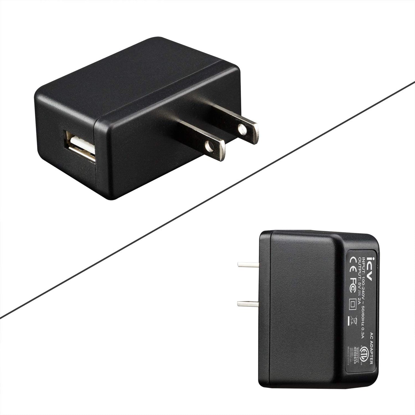 Icv USB Wall Charger – 5V 2A AC Power Adapter with US Plug for Phone, Tablet and Other Related USB Powered Devices Small and Lightweight – Designed for Safety  iCV   