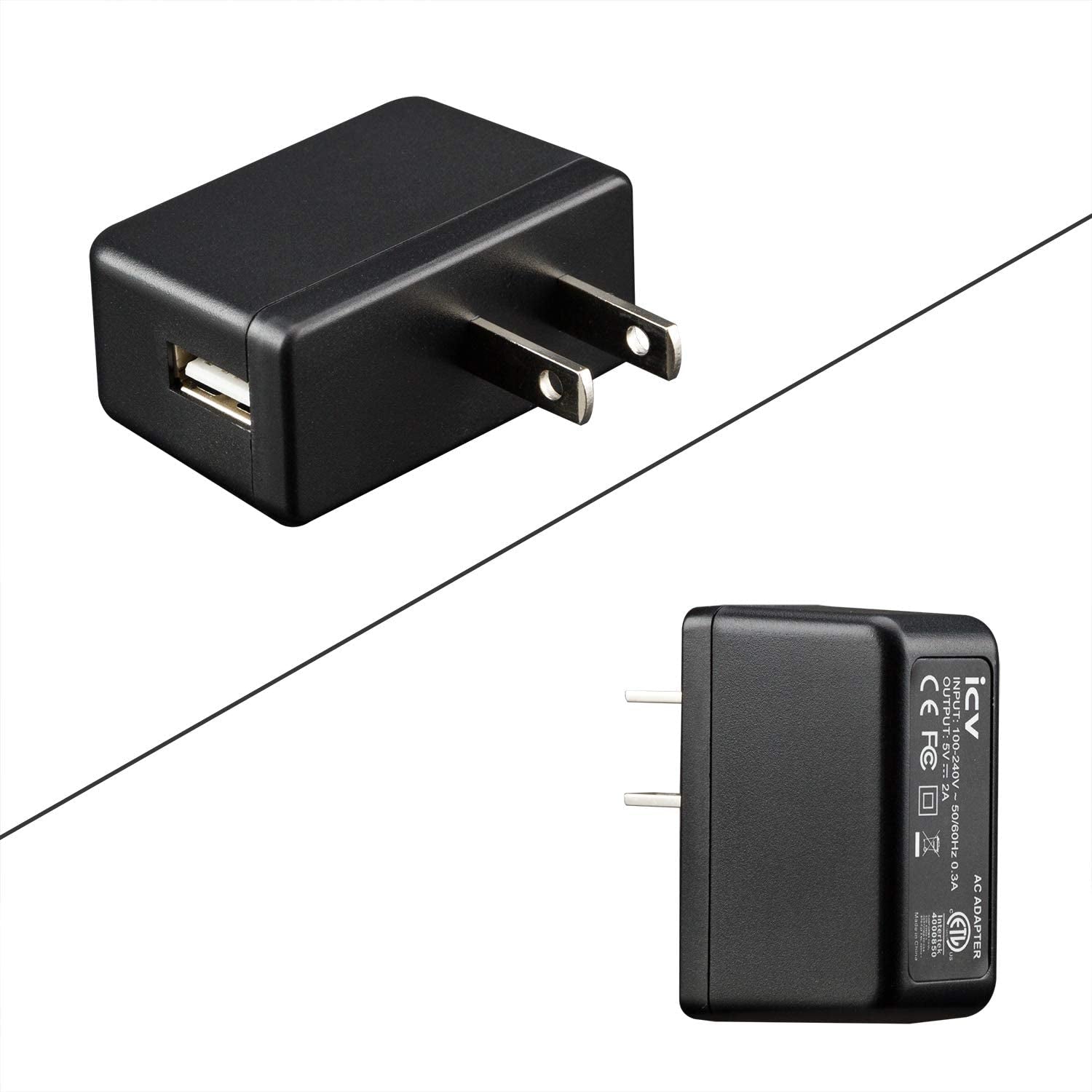 Icv USB Wall Charger – 5V 2A AC Power Adapter with US Plug for Phone, Tablet and Other Related USB Powered Devices Small and Lightweight – Designed for Safety  iCV   