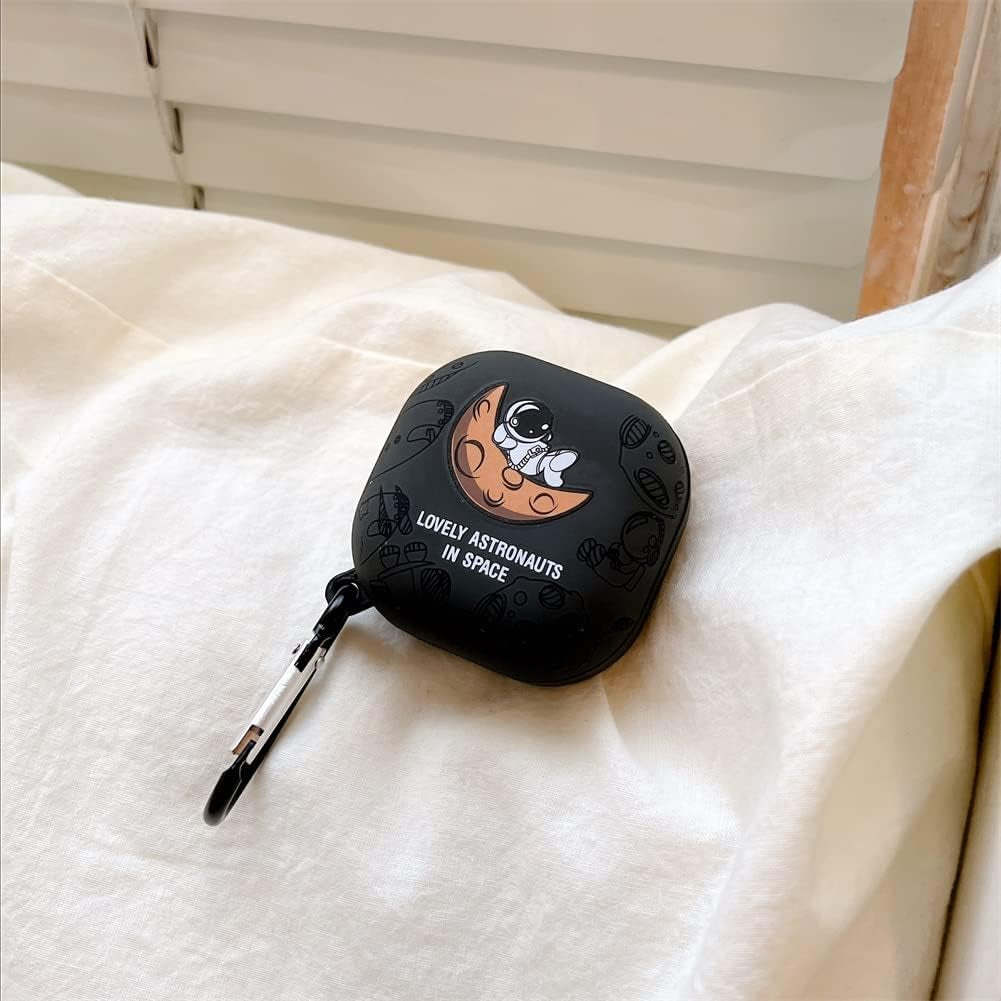 2 Pack Cute Lovely Design Astronaut Style Soft Silicone Protective Case Cover Compatible with Samsung Galaxy Buds 2/Galaxy Buds Pro/Galaxy Buds Live Earphone, Skin Sleeve with Key Chain (Black+White)  DAYJOY   