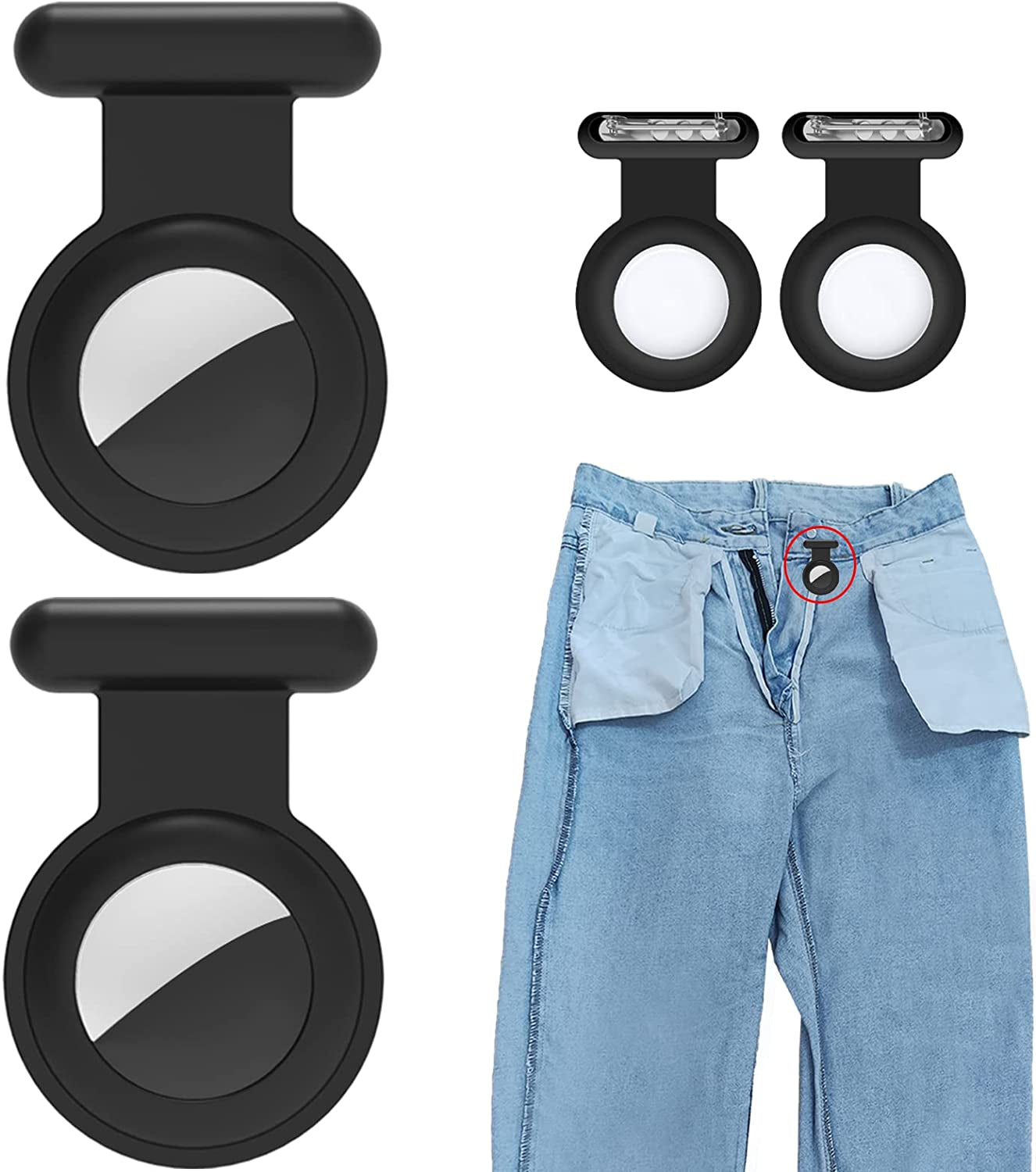 2 Pack Holder Case Compatible for Airtag Tracker, Silicone Hidden GPS Kid Airtag Holder with Invisible Pin, anti Lost Apple Air Tag Case Cover for Toddlers, Elderly, Pet, Clothing(Black and Grey)  Fzemnn Black Black  