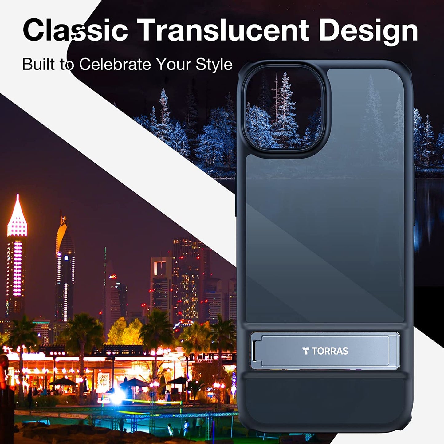 TORRAS Marsclimber Designed for Iphone 13 Case/Iphone 14 Case, [3 Stand Ways] [8FT Military Grade Shockproof] Translucent Matte Thin Slim Phone Case for Iphone 14/ Iphone 13 with Stand, Space Black  TORRAS   
