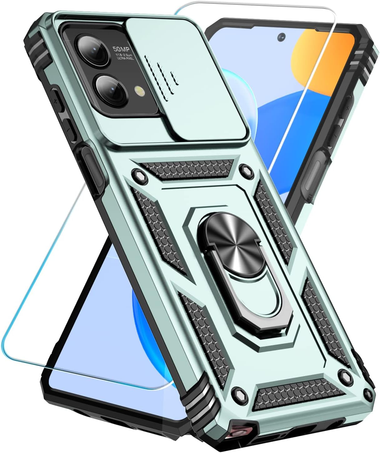 Sunstory for Motorola Moto G Stylus 5G 2023 Case with Tempered Glass Screen Protector & Slide Camera Cover & Kickstand, [Military-Grade] Phone Case for Moto G Stylus 5G 2023 (Blue)  SunStory Green  