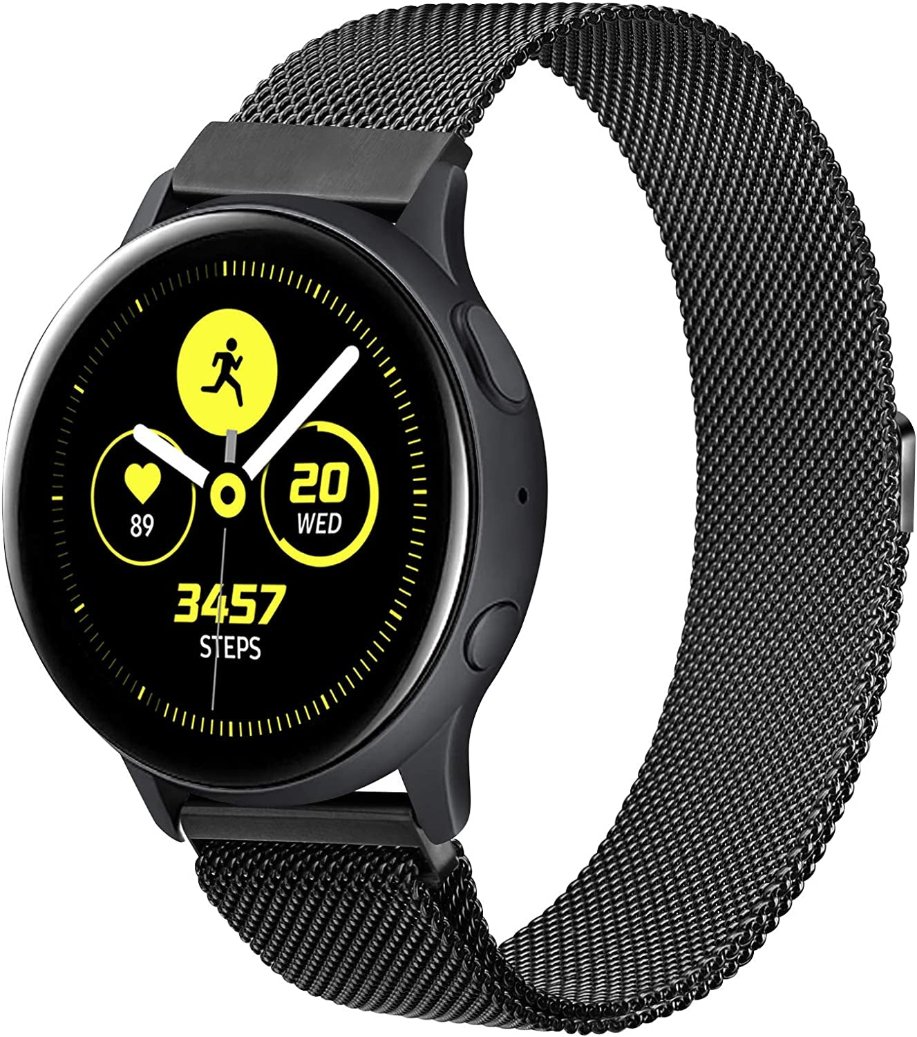 YILED Metal Bands for Samsung Galaxy Watch Active 2 40Mm 44Mm / Galaxy Watch Active, 20Mm Stainless Steel Mesh Watch Strap for Galaxy Watch 3 41Mm / Galaxy Watch 42Mm  YILED Black  
