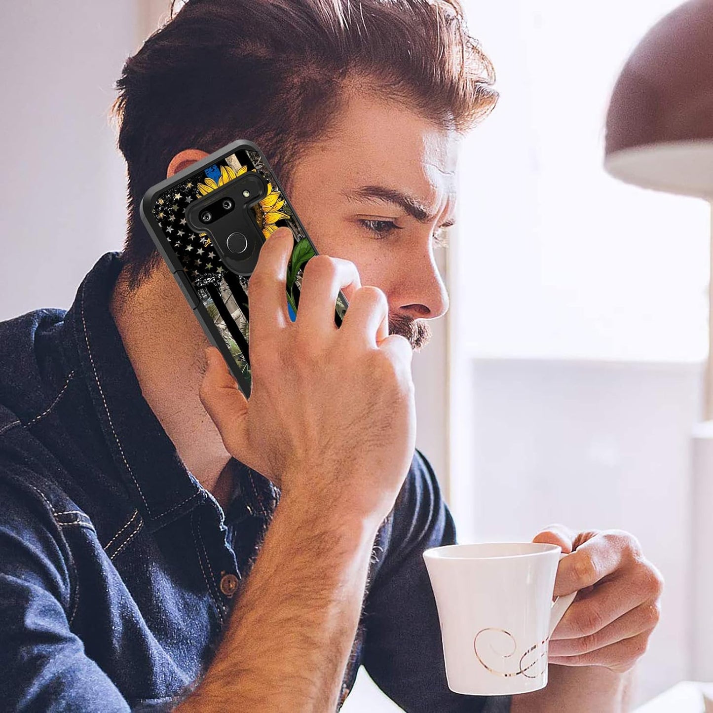 FQTBCEARI Case for LG G8 Thinq/Lg G8S Thinq/Lg G8, 2 in 1 Hybrid Hard PC & Soft Silicone Heavy Duty Dual Layer Shockproof Full-Body Protection Case, Sunflower Thin Blue Line American Flag  chatham   