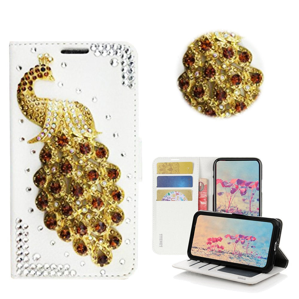 STENES Bling Case Compatible with LG G8 Thinq - STYLISH - 3D Handmade Crystal Peacock Design Magnetic Wallet Leather Cover Compatible with LG G8 Thinq - Multicolor  STENES Peacock / Gold Design For Lg G8 Thinq 