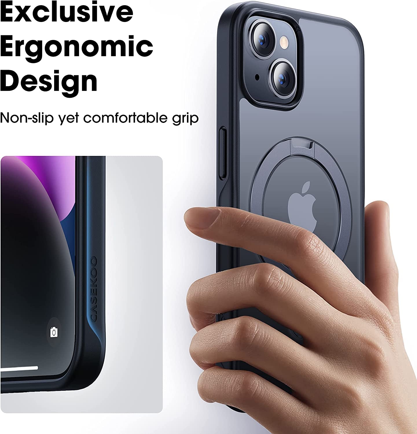 CASEKOO for Iphone 13 Case/Iphone 14 Case with Magnetic Invisible Stand [Military Drop Protection] [Compatible with Magsafe] Shockproof Slim Translucent Matte Cases 6.1 Inch 2022, Black  CASEKOO   