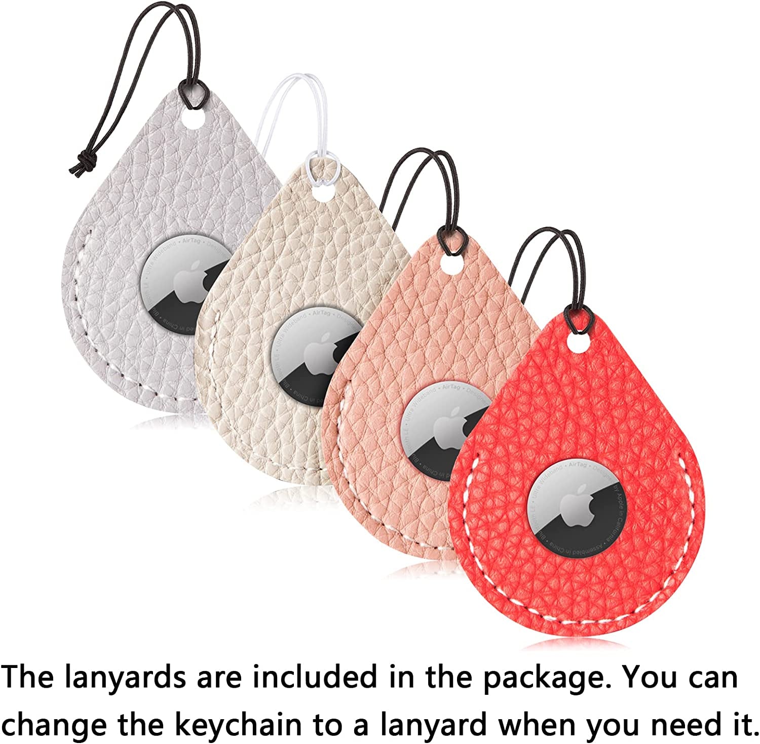 FOREVERFLYBIRD 4 Pack Airtag Holder Leather Case Air Tag Cover Keychain GPS Tracker Remote Finder Key Travel Backpack Pet Locator,Grey,White,Pink,Red  FOREVERFLYBIRD   