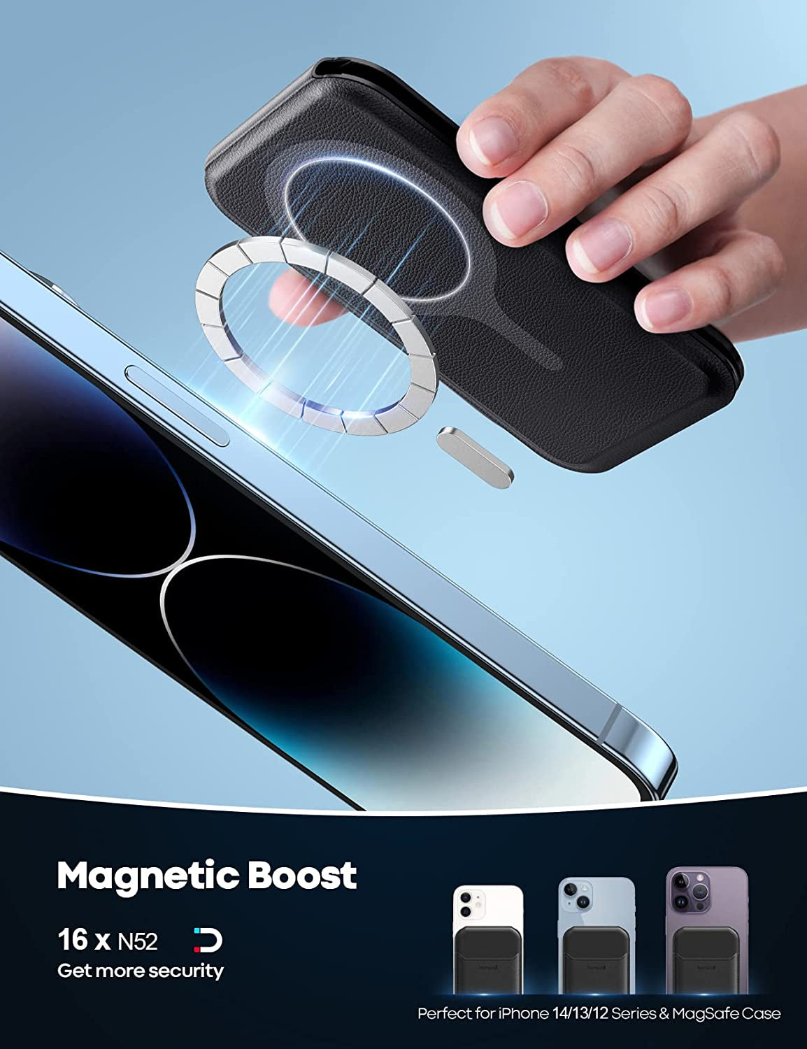 Lamicall for Magsafe Wallet, Phone Card Stand - Vegan Leather Adjustable Stand, 3 Card Holder, Strong Magnetic Wallet for Apple Iphone 14 13 12 Series and Magsafe Case, Not Compatible for Mini, Black  Lamicall   