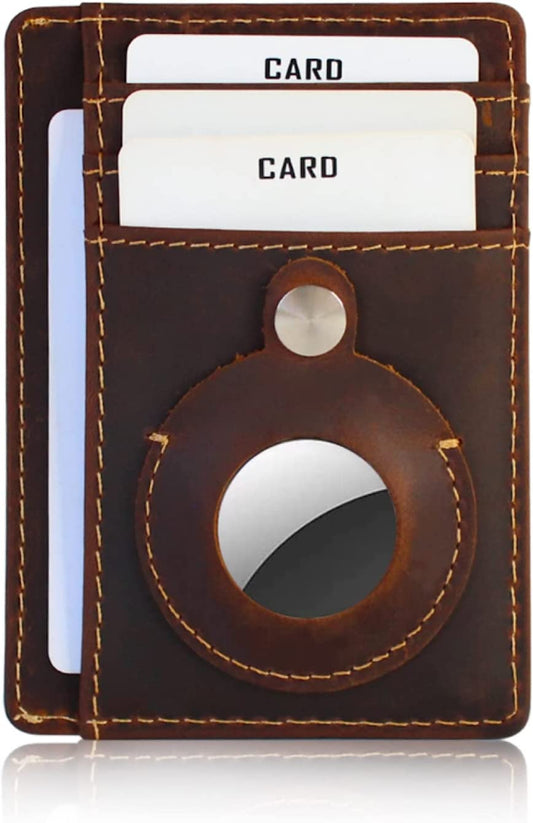Vintage Commerce Genuine Leather Airtag Holder Wallet - Minimalist Design, RFID Protection, Clear ID Window - Slim Fit, Versatile, Durable, Secure - Comfortable  Vintage Commerce   