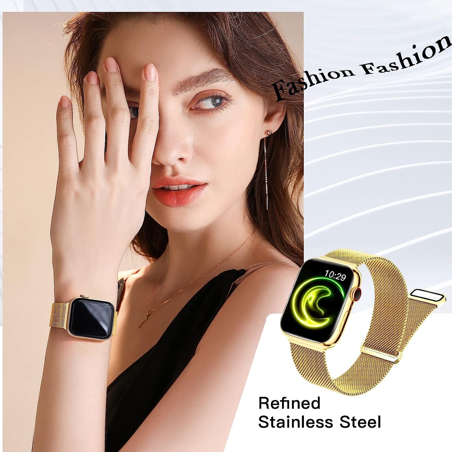 OYODSS Metal Bands Compatible with Apple Watch Band 49Mm 40Mm 38Mm 41Mm 42Mm 44Mm 45Mm Women Men, Magnetic Stainless Steel Loop Mesh Strap for Iwatch SE Ultra Series 8 7 6 5 4 3 2 1 Gold  OYODSS   