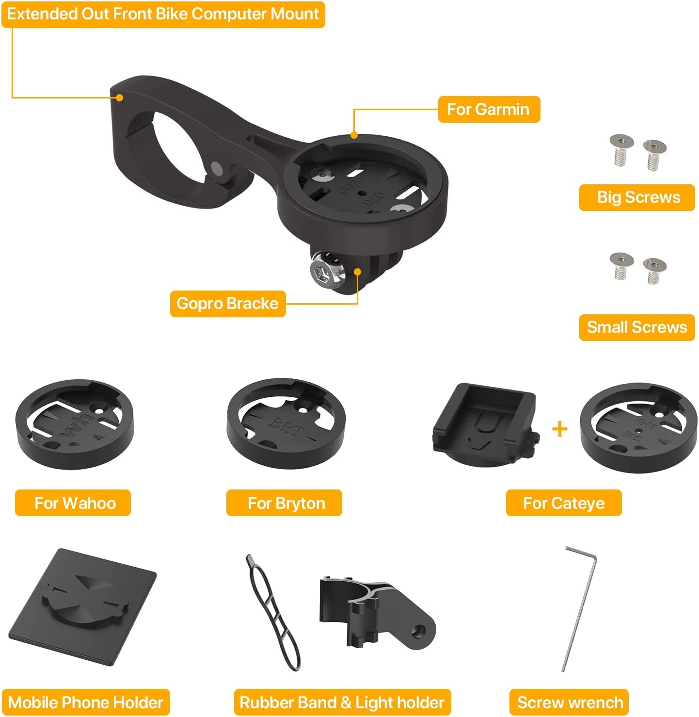 Aero Bars Mount - Garmin Bike Computer Mount for Garmin Edge, Compatible with Bike GPS Computer,Wahoo,Bryton,Cateye,Gopro Full Range and Flashlight (Black)  VOIEOV   