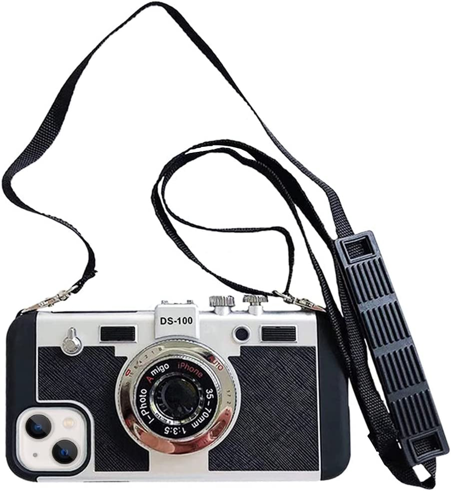 Yatchen Emily in Paris Phone Case for Iphone 13 Cute 3D Vintage Camera Phone Case with Lanyard Adjustable Shoulder Strap Unique Cool Silicone PC Case for Iphone 13 Girls Women Black  Yatchen   