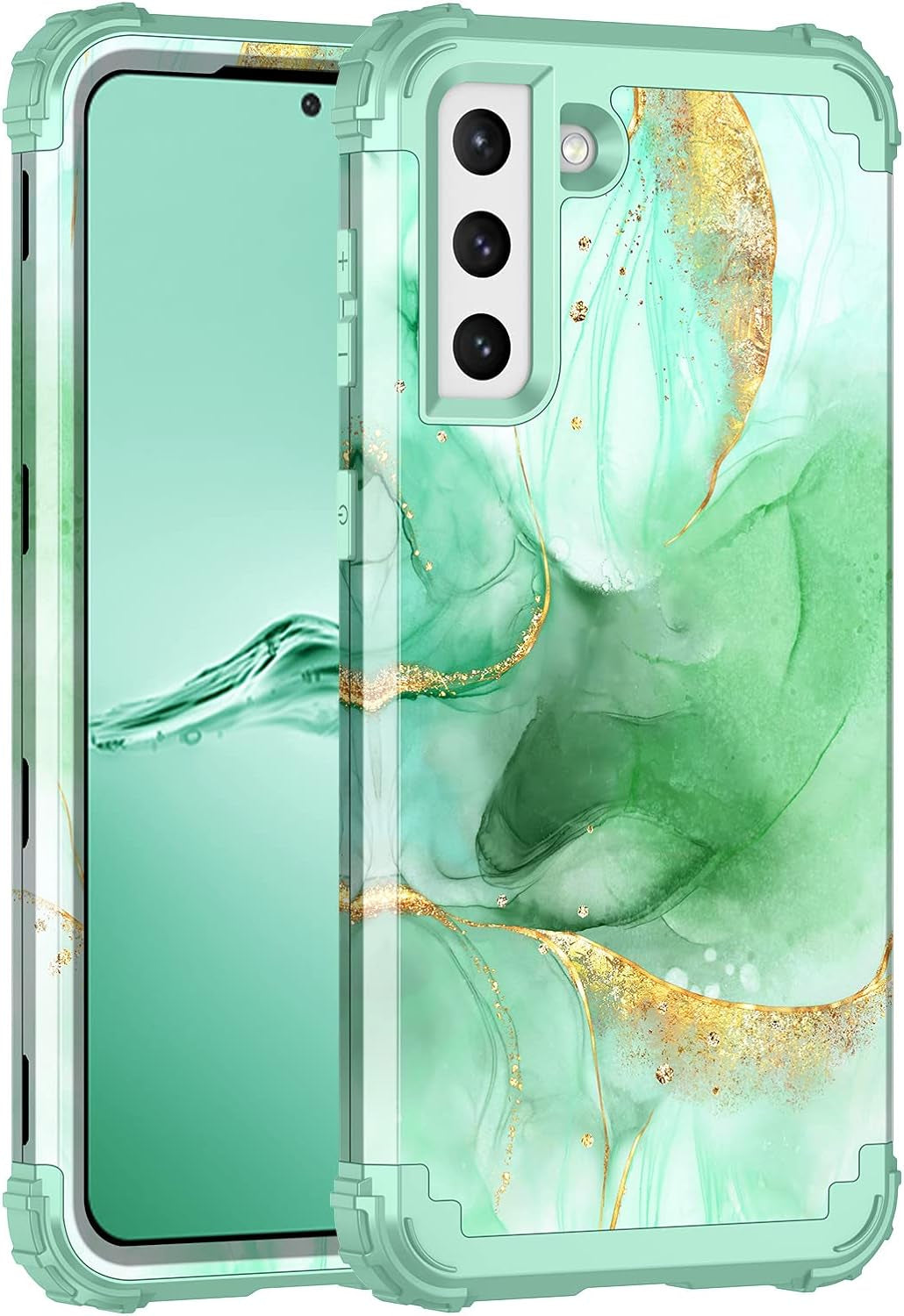 Rancase for Galaxy S21 5G Case,Three Layer Heavy Duty Shockproof Protection Hard Plastic Bumper +Soft Silicone Rubber Protective Case for Samsung Galaxy S21 5G 6.2 Inch,Purple Mandala  Rancase Green/Gold  