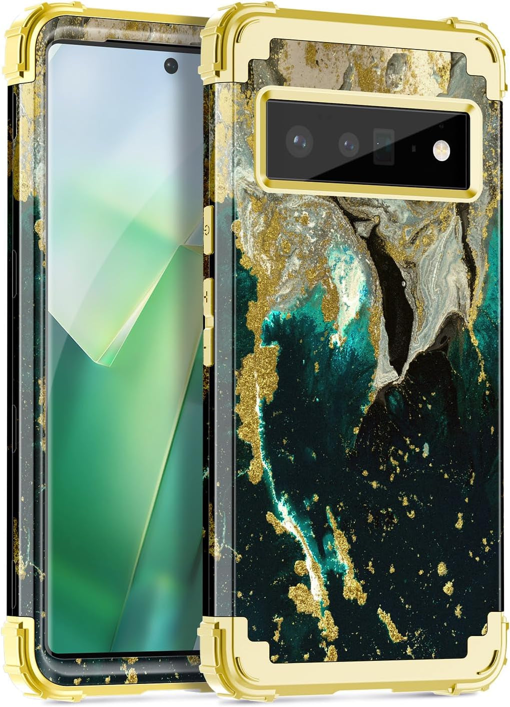 Miqala Compatible with Google Pixel 6 Pro Case,Shiny in the Dark Three Layer Heavy Duty Shockproof Hard Plastic Bumper +Soft Silicone Rubber Protective Case for Google Pixel 6 Pro,Blue Sky  Miqala Black Gold  