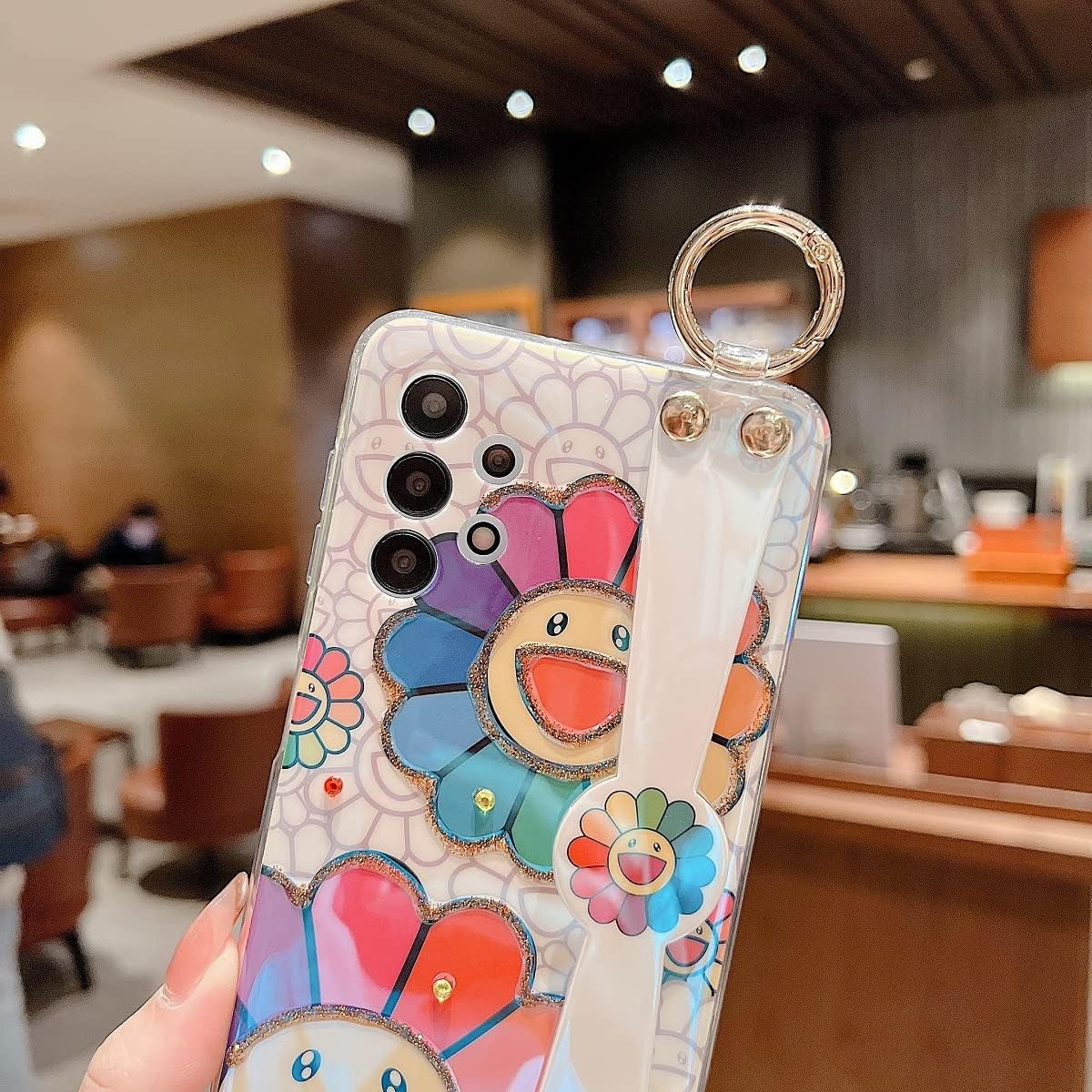 Lastma for Samsung Galaxy A53 Case 5G 6.5" Cute with Wrist Strap Kickstand Case Glitter Bling Cartoon IMD Soft TPU Shockproof Protective Phone Cases Cover for Girls and Women - Sunflower  Lastma   
