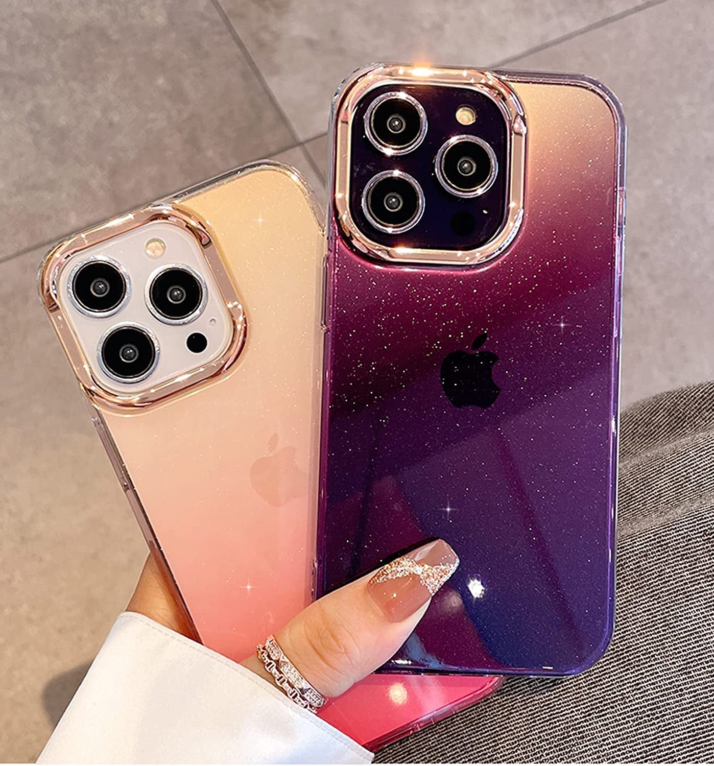 Uioeua Compatible with Iphone 14 Pro Max Case for Women Girls,Luxury Shiny Fashion Gradient Glitter Bling Cute Clear Acrylic Plate Shockproof Case for Iphone 14 Pro Max(Gradient Purple)  Uioeua   