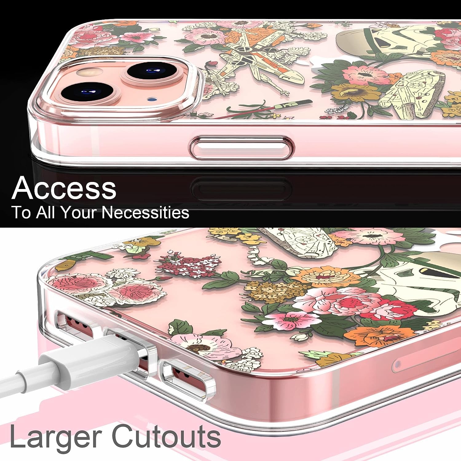 ZQWY Designed for Iphone 13 Case 6.1 Inch, with Tempered Glass Screen Protector Camera Lens Protector Clear with Design Floral Protective Aesthetic Flower Women Girl Phone Cover (Stormtrooper Helmet)  ZQWY   