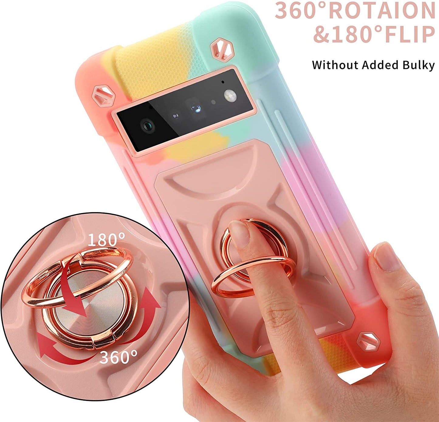 Eaycoul Compatible with Google Pixel 6 Pro Case with Ring Stand, Heavy-Duty Military Grade Shockproof Phone Cover with Magnetic Car Mount for Google Pixel 6 Pro (Rainbow Pink)  EayCoul   