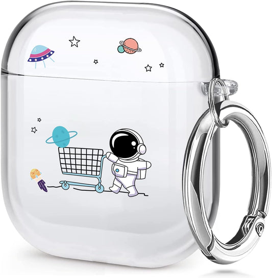 For Clear Airpods 2Nd 1St Generation Case Cool Cute Kawaii Space Astronaut Planet Design for Girl Boys Soft Replacement Case with Keychain Full Body Protection Cover for Apple Airpod 2&1 Charging Case  Nipeito   