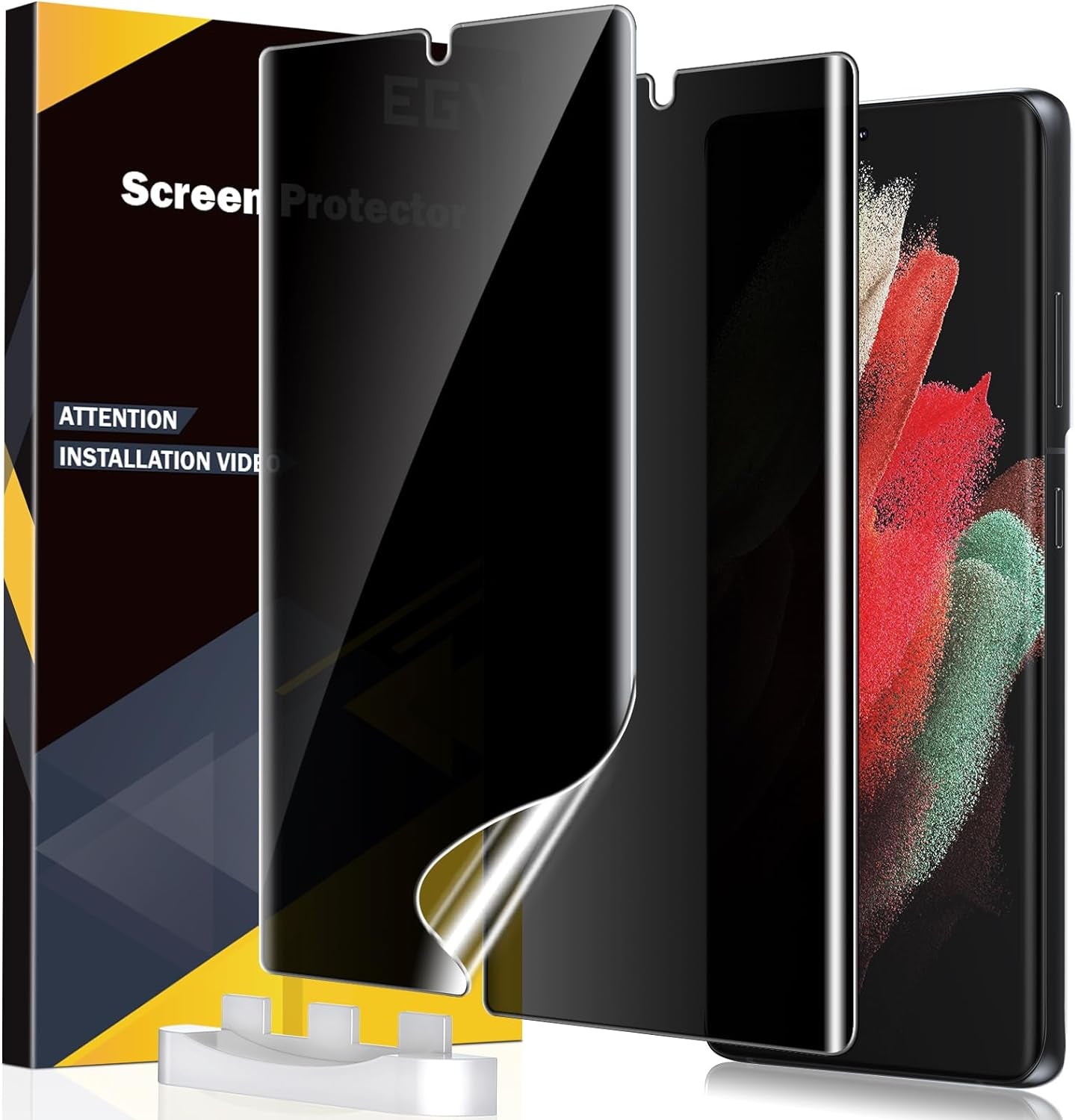 EGV [3 Pack] Compatible for Samsung Galaxy S21 Ultra 6.8-Inch, [Not Glass] Flexible Screen Protector [Support Fingerprint Unlock] Bubble Free [Easy Installation Tool]  EGV Black  