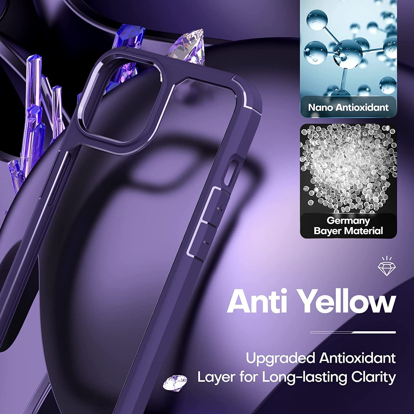 TAURI 5-In-1 for Iphone 14 Case, [Not Yellowing] with 2 Screen Protector + 2 Camera Lens Protector, [Military Drop Protection] Shockproof Slim Phone Case for Iphone 14 6.1 Inch-Purple  TAURI   