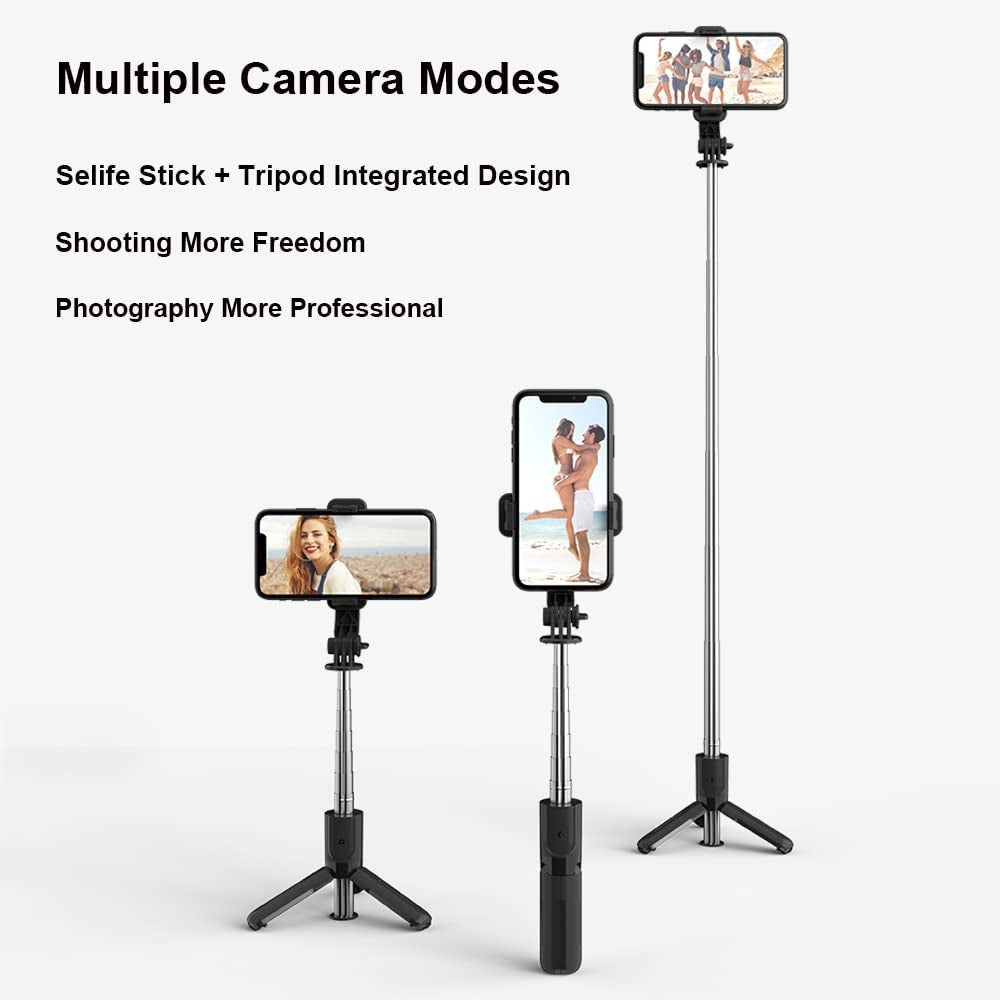 KOMI Selfie Stick - 4 in 1 Selfie Stick Tripod Extendable Phone Tripod Portable with Detachable Wireless Remote Compatible with Iphone Samsung Camera Android (Mini Black)  KOMI   