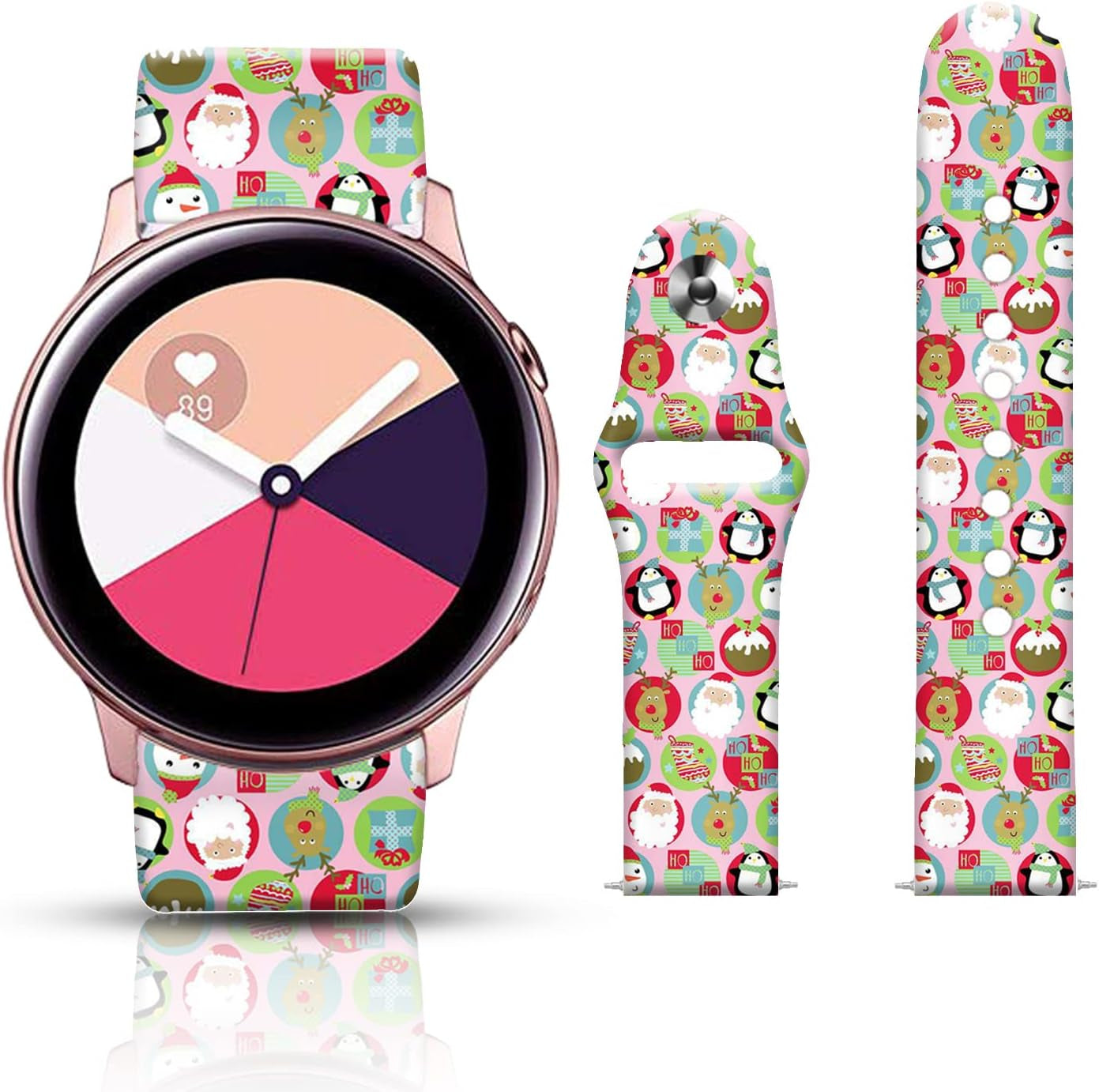 20MM Silicone Sport Bands Compatible for Samsung Galaxy Watch 4 40Mm 44Mm/Classic 42Mm 46Mm/Watch 3 41Mm, Active 2 Watch Bands /Gear S2, FTFCASE Turquoise Pattern Strap for Women Men Girls  FTFCASE Pink christmas Flower  