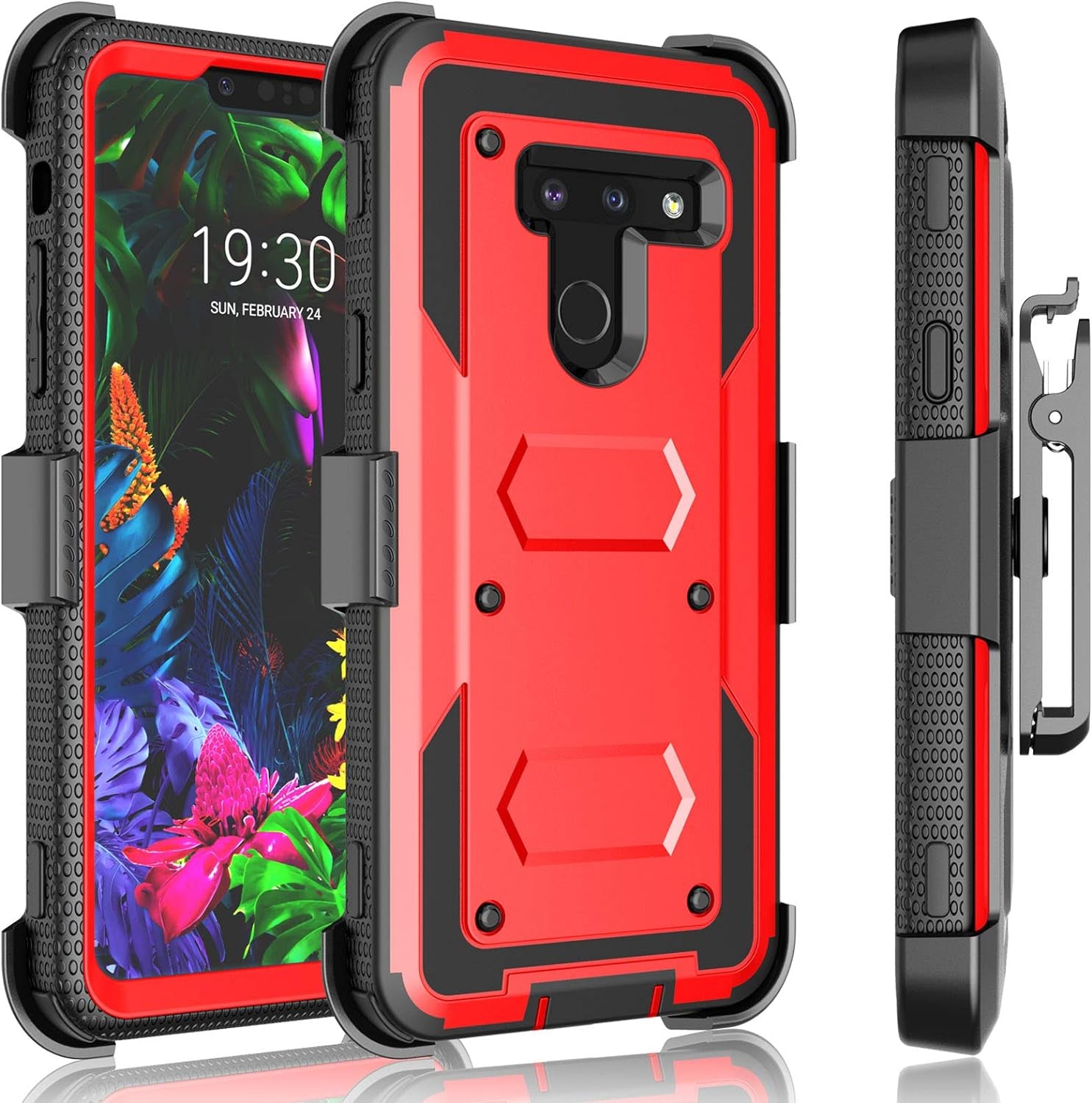 Tekcoo Holster Clip Case for LG G8 / LG G8 Thinq, [Tshell] Shock Absorbing [Built-In Screen] Secure Swivel Locking Belt Defender Full Body Kickstand Carrying Sturdy Phone Cases Cover [Gray]  Tekcoo B-Red  