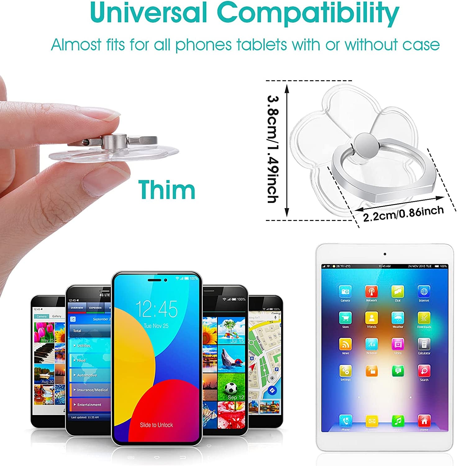 Cobee Finger Kickstand Cell Phone Ring, 2Pcs Flower Shaped Transparent Phone Ring Holders, Bling Phone Ring Holder, 360 Degree Rotation Clear Glitter Finger Mount Cell Phone Finger Holder  Cobee   