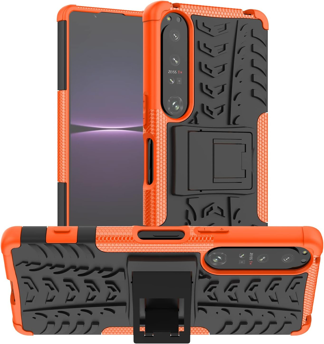 Compatible with Sony Xperia 1 IV with Built-In Kickstand 360° Full Body Shockproof Military Grade Heavy Duty Protective Phone Case for Sony Xperia 1 IV  Joie & Joho Orange  
