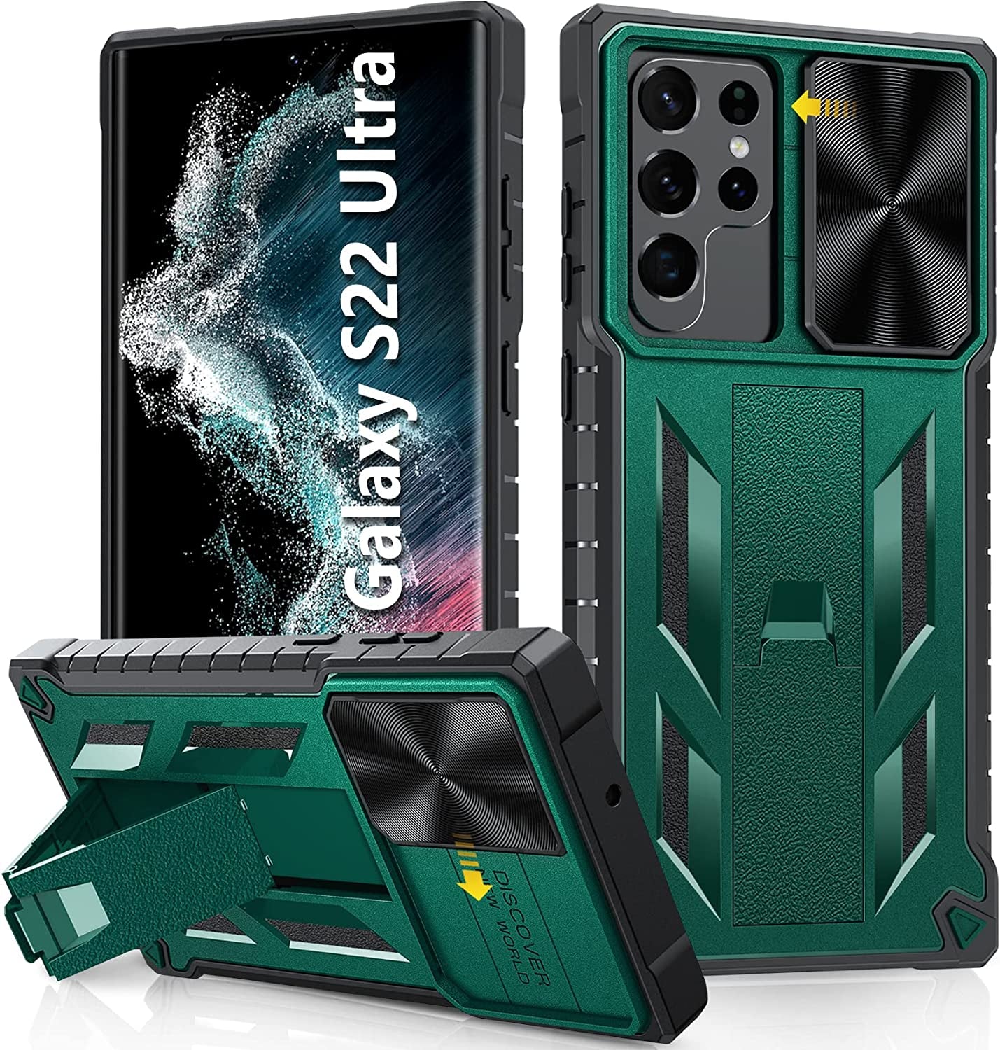 For Samsung Galaxy S22 Ultra Case: Military Grade Drop Proof Rugged Protective S22Ultra 5G Phone Cover with Built-In Screen Protector & Kickstand |Shockproof Bumper Dual Layer 360 Full Protection  SOiOS Dark Green S22 Ultra 