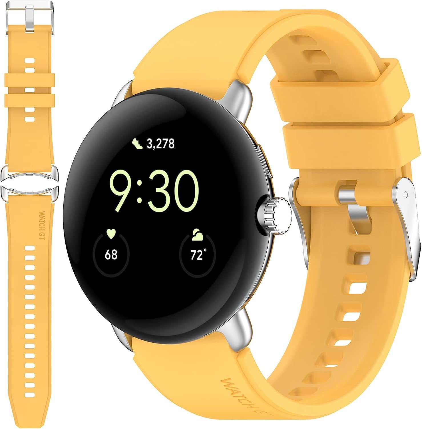 Miimall Compatible for Google Pixel Watch Bands, Pixel Watch Band for Men Women, Waterproof Soft Silicone Strap, Lightweight Sport Wristband Strap for Google Pixel Watch (Black)  Miimall Yellow  