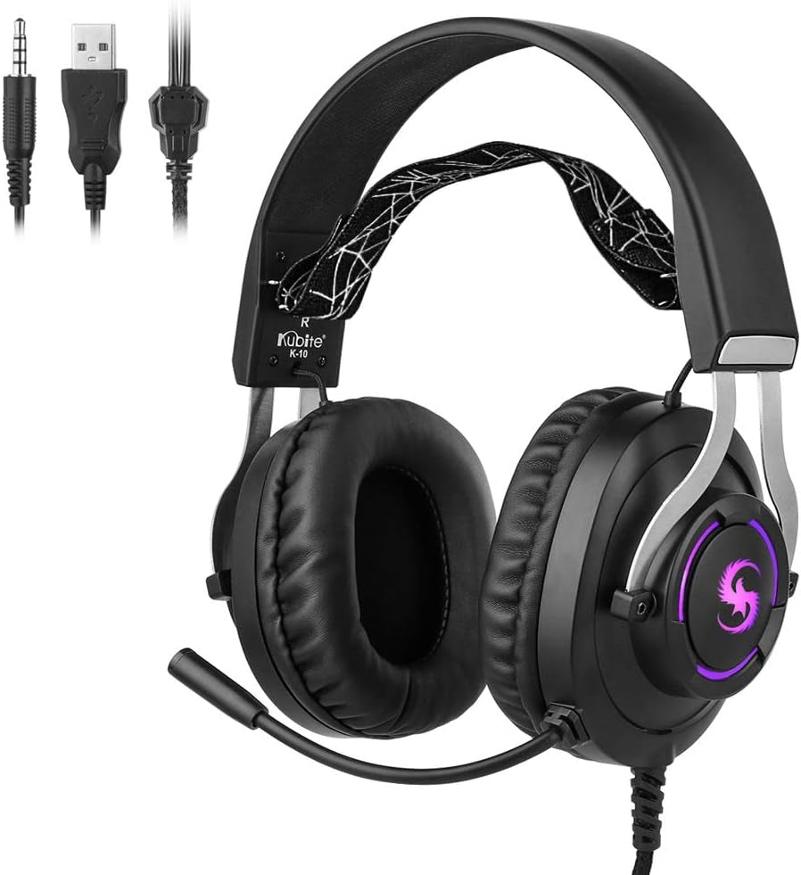 YHLZ Gaming Headset, Gaming Headset Over-Ear Headphone Colorful LED Lights with Microphone Volume Control 3.5Mm+Usb for PC Laptop Smart Phone  Rivia   