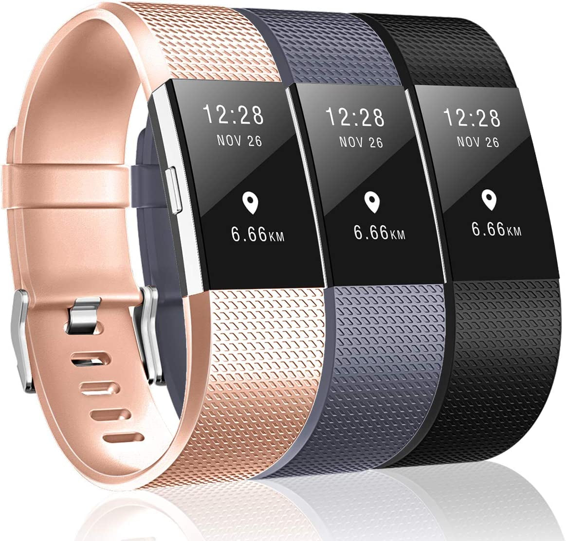 3 Pack Bands Compatible with Fitbit Charge 2, Classic & Special Edition Replacement Bands for Fitbit Charge 2, Women Men  OYODSS Rose Golden/Gray/Black Small( 5.5"-6.7" ) 