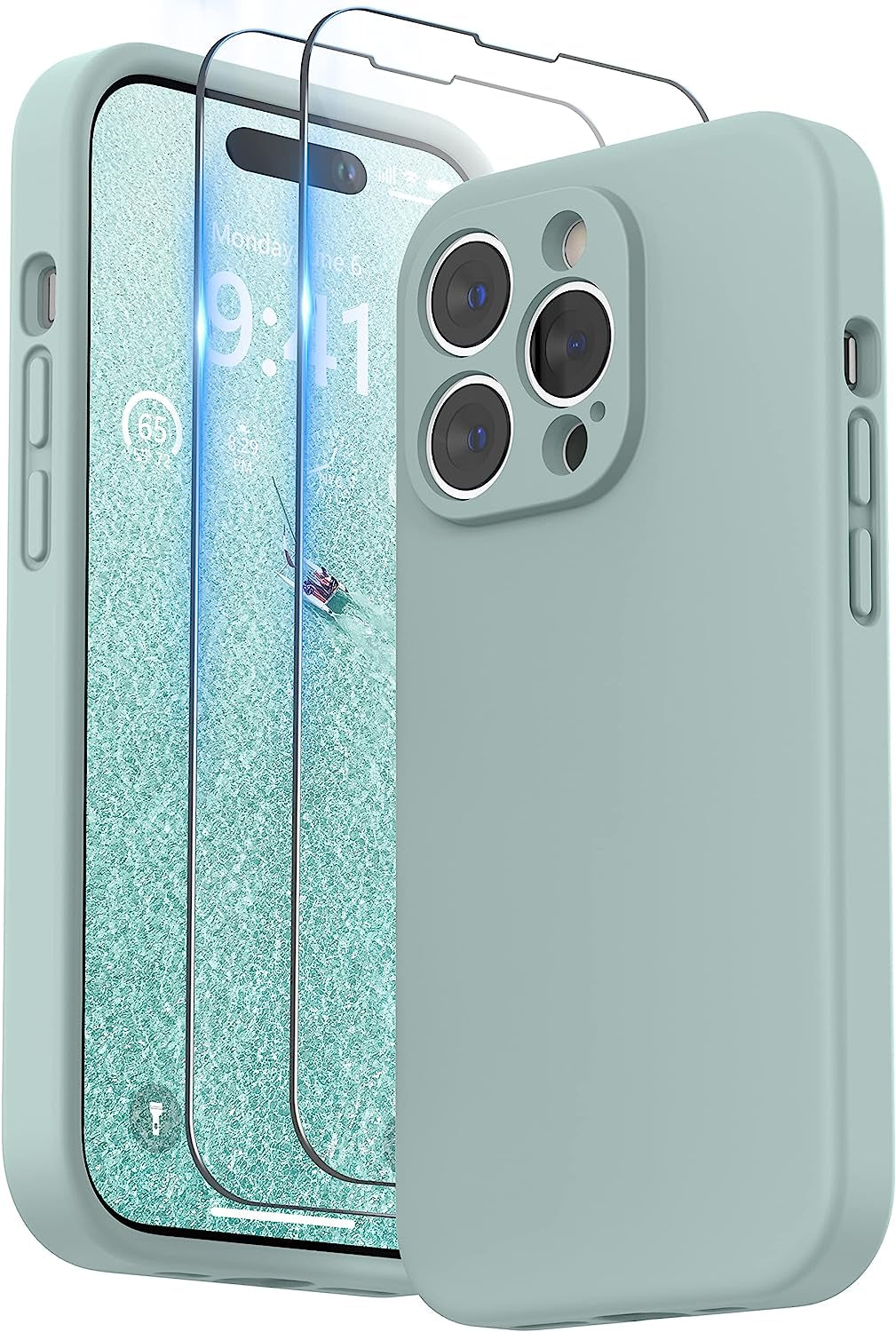 SURPHY Designed for Iphone 14 Pro Case with Screen Protector, (Camera Protection + Soft Microfiber Lining) Liquid Silicone Phone Case, Cactus Green  SURPHY   