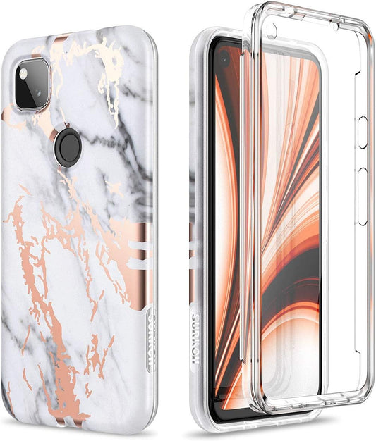 SURITCH for Google Pixel 4A Case【Not for 5G】, [Built-In Screen Protector] Marble Full-Body Protection Shockproof Rugged TPU Bumper Protective Case for Google Pixel 4A 4G 5.8 Inch 2020(Gold Marble)  SURITCH   