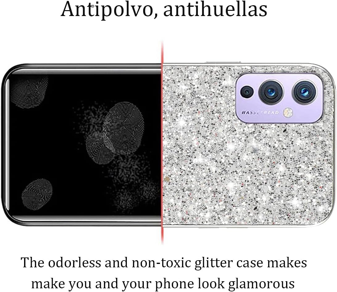 Compatible with Oneplus 9 Case Glitter Shockproof,Oneplus 9 Phone Case Bling Sparkly Soft TPU and PC Silicone Shiny Girl Women Thin Protective Cover (Silver)  Wousunly   