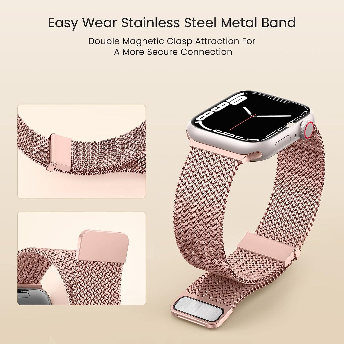 Amzpas Stainless Steel Metal Magnetic Band Compatible with Apple Watch 41Mm 45Mm 40Mm 38Mm 42Mm 44Mm / Series 7 6 5 4 3 2 1 SE, Fashion Braided Mesh Milanese Loop Replacement Iwatch Bands Women Men  Amzpas   