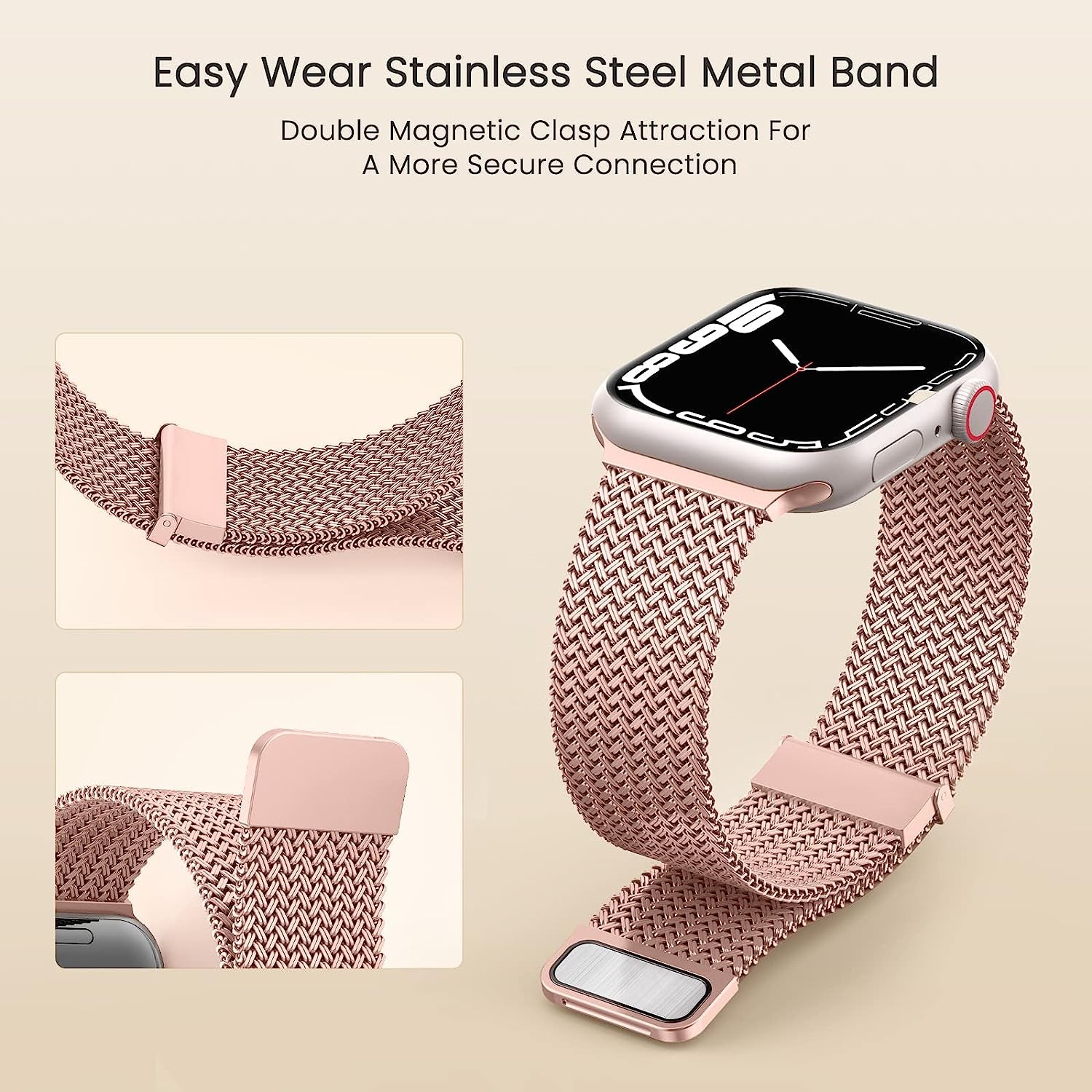 Amzpas Stainless Steel Metal Magnetic Band Compatible with Apple Watch 41Mm 45Mm 40Mm 38Mm 42Mm 44Mm / Series 7 6 5 4 3 2 1 SE, Fashion Braided Mesh Milanese Loop Replacement Iwatch Bands Women Men  Amzpas   