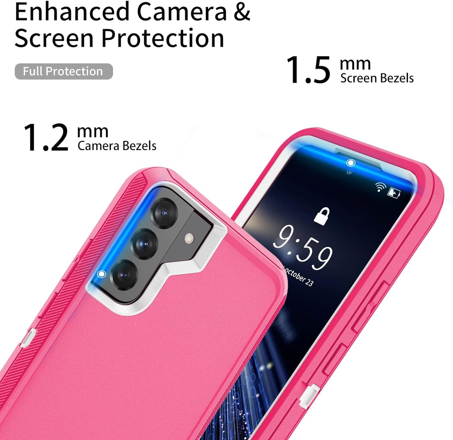 SZFIRSTEY Case for Galaxy S22 Plus, Drop Protection Rugged Shockproof Military Protective Bumper Phone Cover Armor Heavy Duty for Samsung Galaxy S22 plus (Hot Pink/White)  SZFIRSTEY   