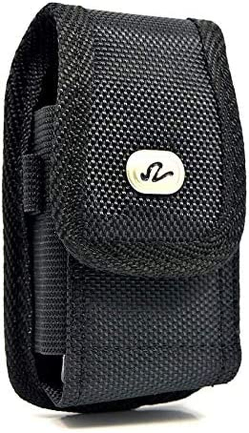 Universal Heavy Duty Rugged Nylon Canvas Protective Carrying Cell Phone Case Pouch (With Metal Belt Clip) for Medium Sized Flip Phones - Black  NEM   